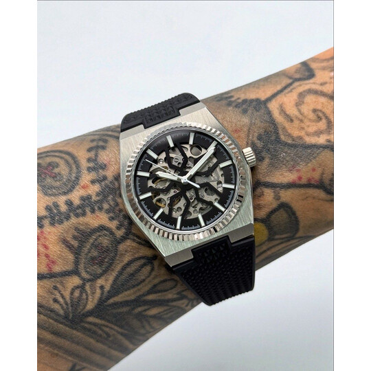 Custom Seiko Mod • Black Defy Skeleton Silver Fluted PRX • 40mm